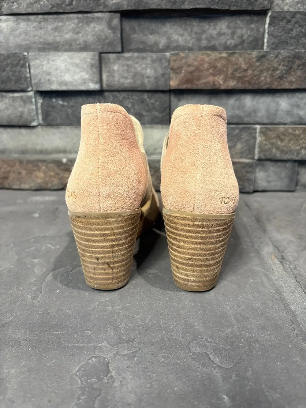 Toms Two-Tone Suede Wedge Booties w/ Cutout